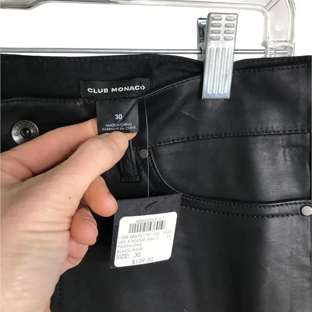 Club Monaco Leather Pants Womens Size 30 Black Joy 5‎ Pocket Ankle Zip Ankle NWT